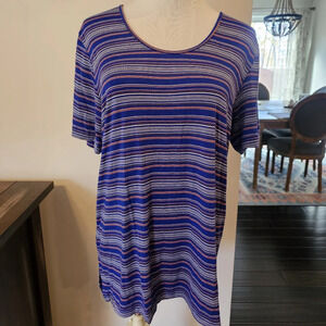 Kavu Women's Size Medium Striped Short Sleeve Tee w/ Arm Slits Rayon Blend Scoop